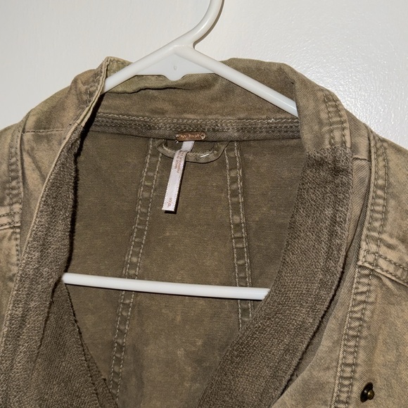 Free People Shrunken Moto Cardi Jacket in Moss Army Green - Picture 2 of 9